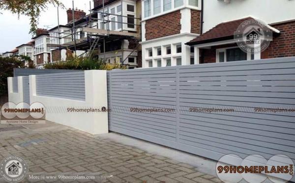House Compound Wall Photos With Grill Type Iron Gate And Boundary Wall