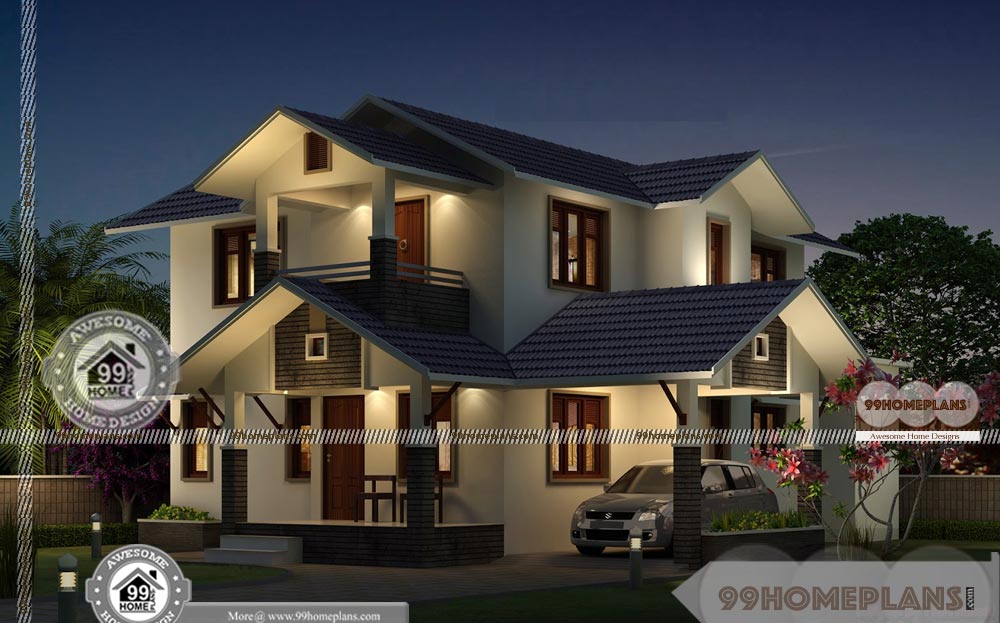 2 Story Home Plans with Pyramidal Style House Design Sketch Drawings