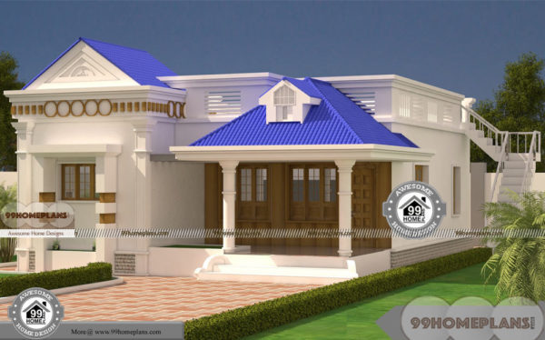 1 Story  Modern House  Plans  with 3D Elevation Design  