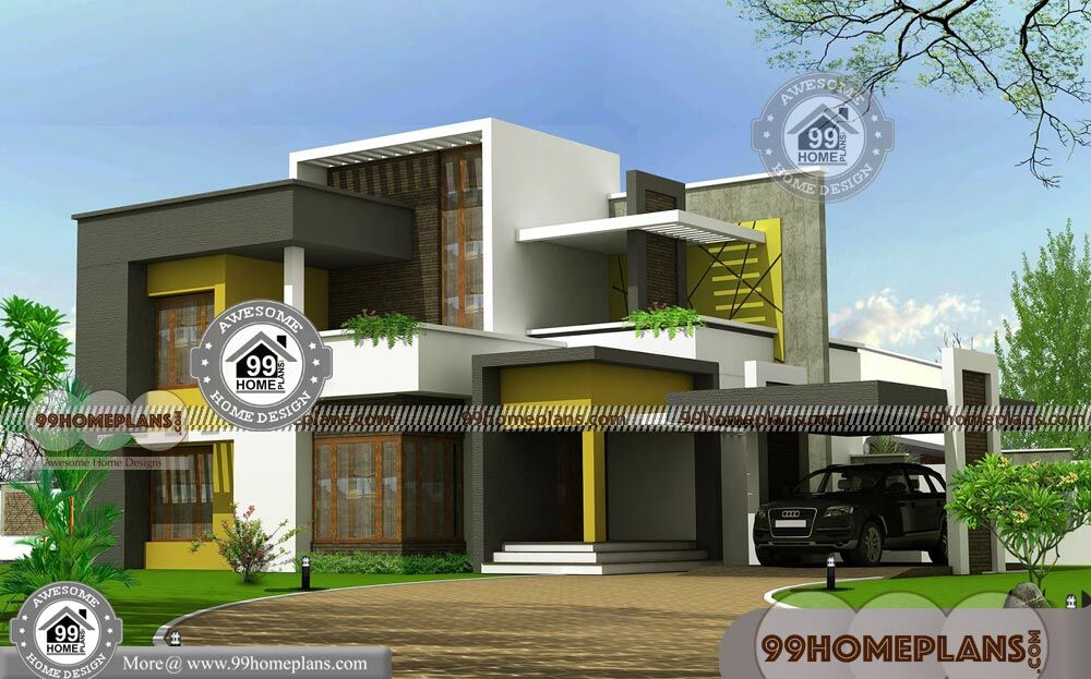 2 Story Modern House Plans with Contemporary Flat Roof 