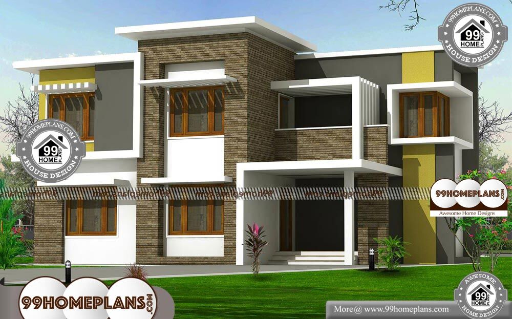 Contemporary Flat Roof House Plans - 2 Story 2300 sqft-Home
