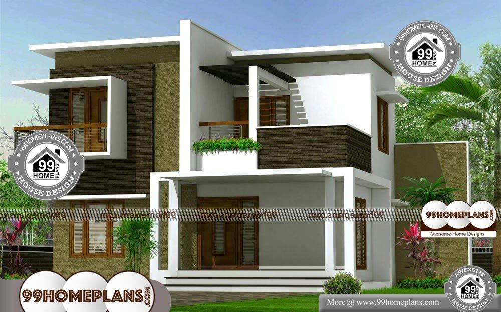 Flat Roof Contemporary House Plans - 2 Story 1900 sqft-Home