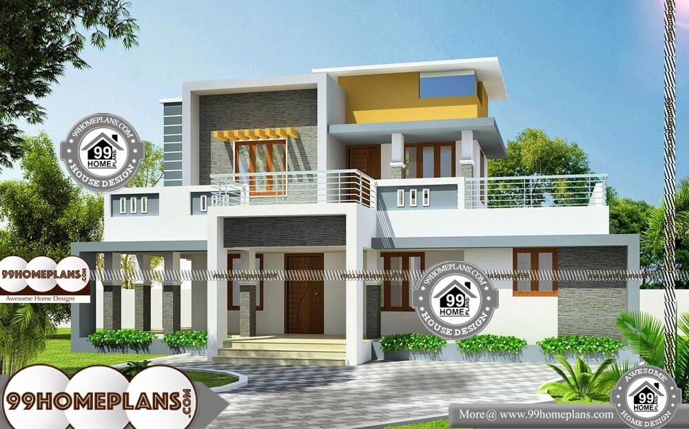 Flat Roof House Plans - 2 Story 2200 sqft-Home