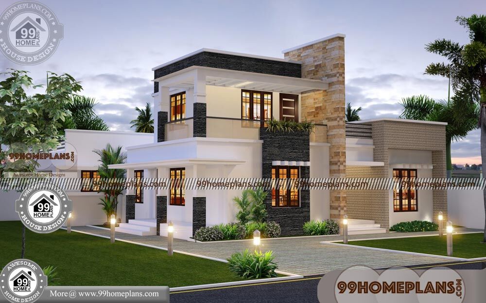 Contemporary House  Plans  Two  Story  with Flat Roof  New 