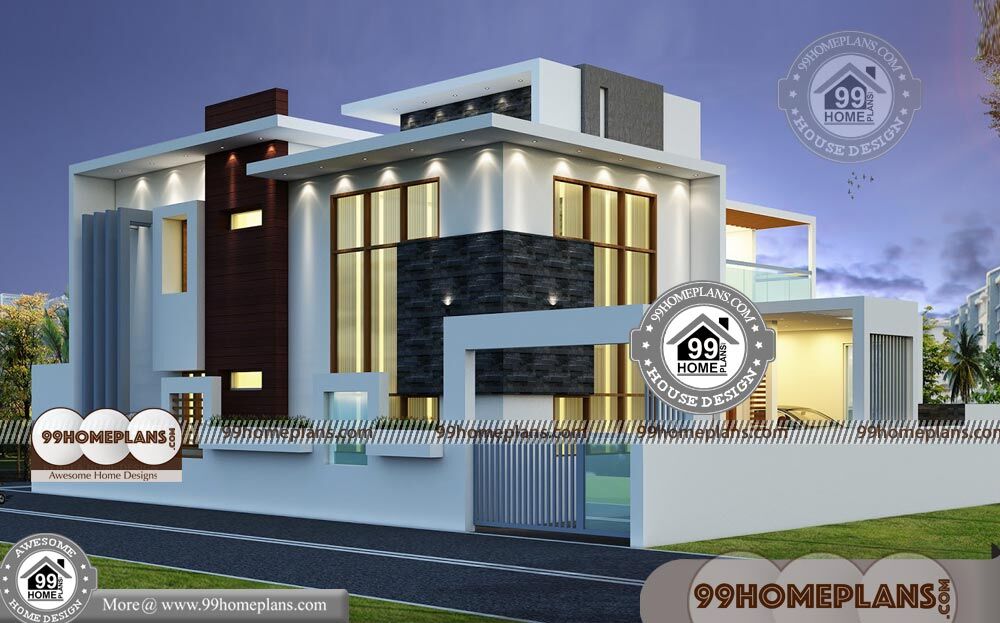 Double Storey Home Designs with Contemporary Flat Roof Plan Collection