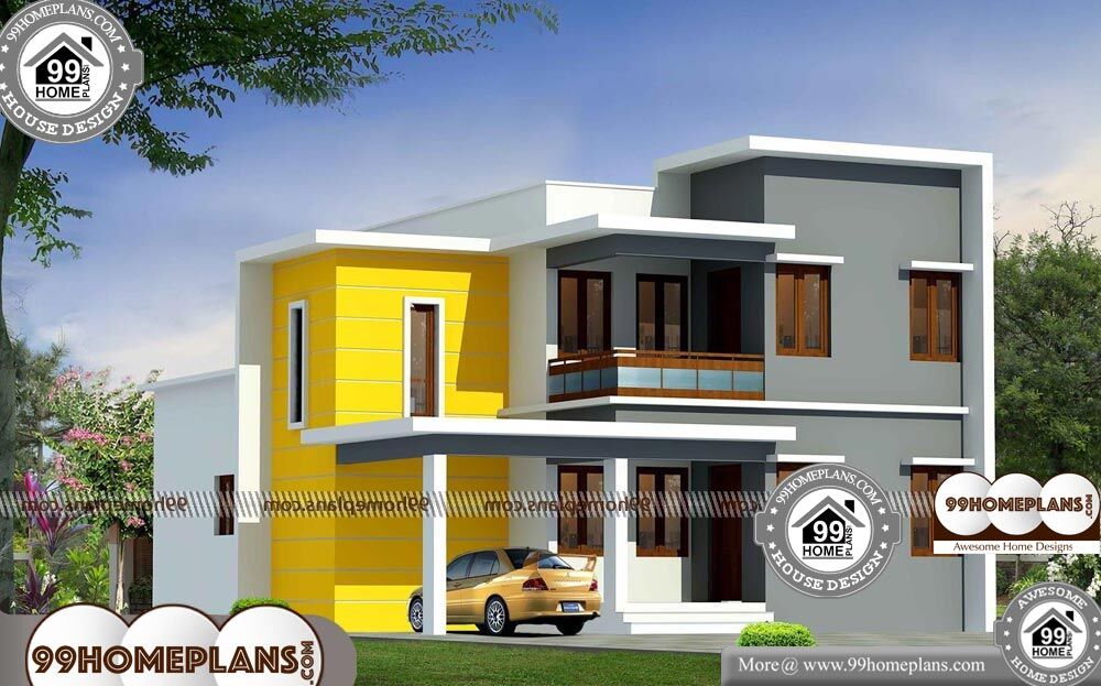 Low Cost Veedu Plans with Double Floored Flat Roof Modern 