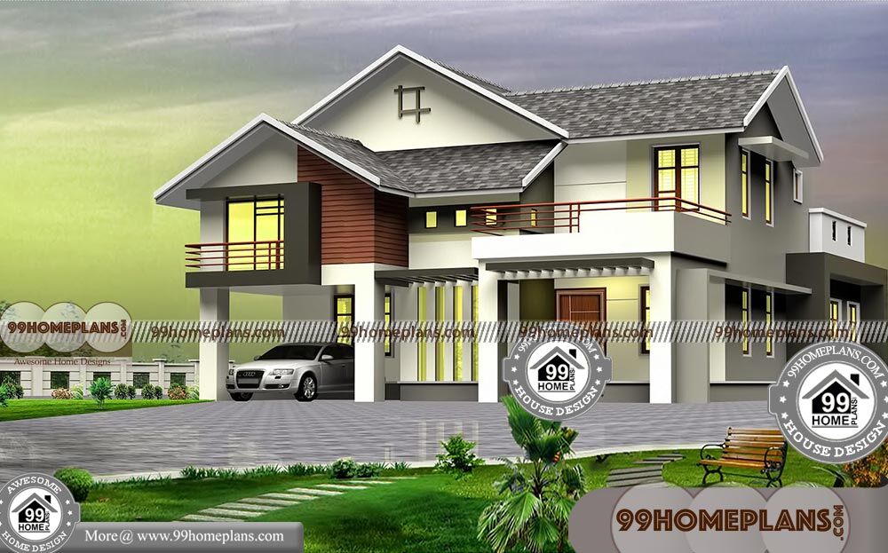 Two Story 4 Bedroom House  Plans  with 3D  Elevations Low 