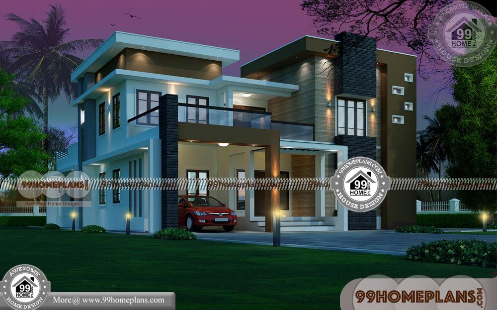 Indian Home Plans with Photos | 75+ Double Storey Duplex Designs Plans