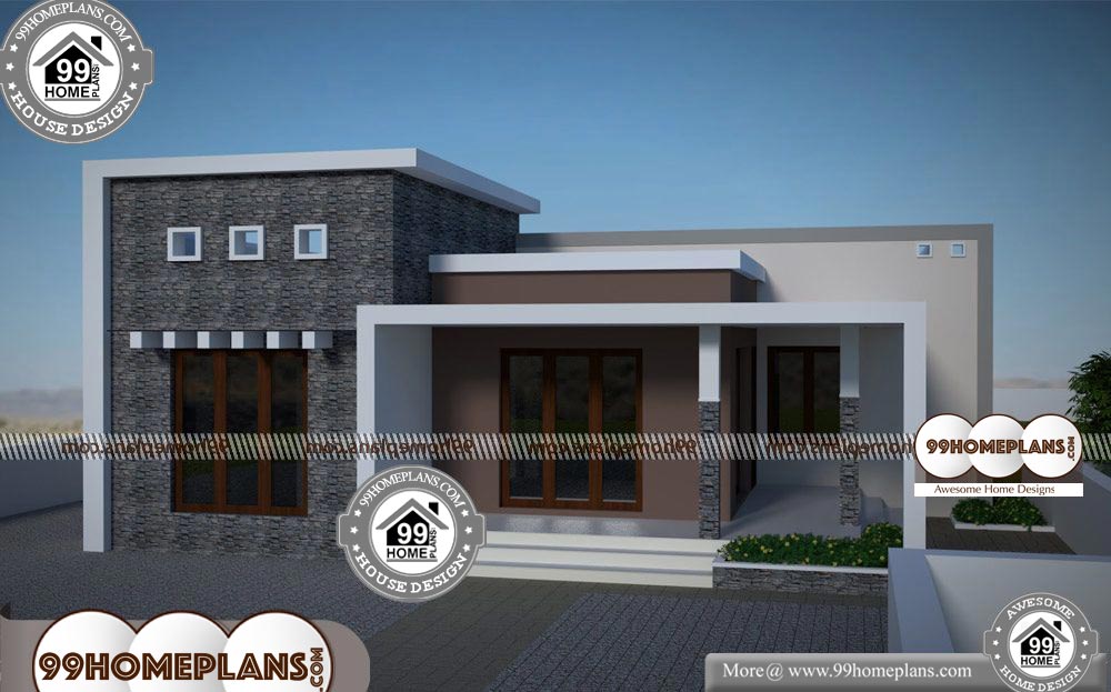 Single Story Flat Roof House Plans - One Story 1500 sqft-Home